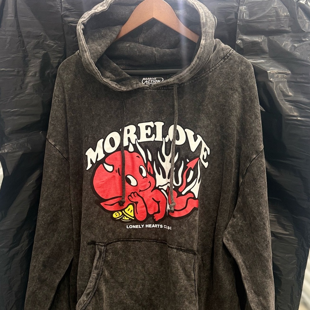 MoreLove Graphic Hoodie Sweater - Black with Red Print